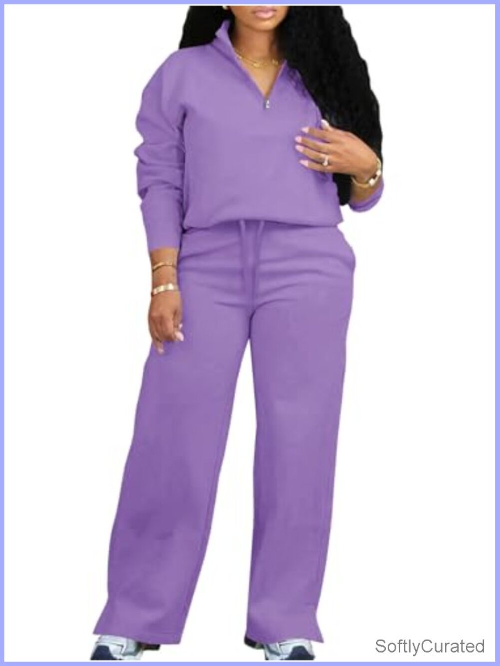 Oversized Half Zip Sweatshirt Wide Leg Sweatpants Matching Lounge Set Tracksuit